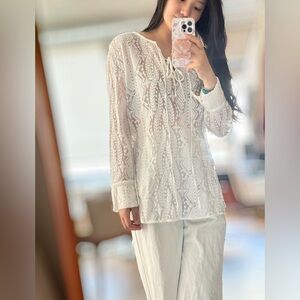 White lace blouse with lace up detail tunic top size S